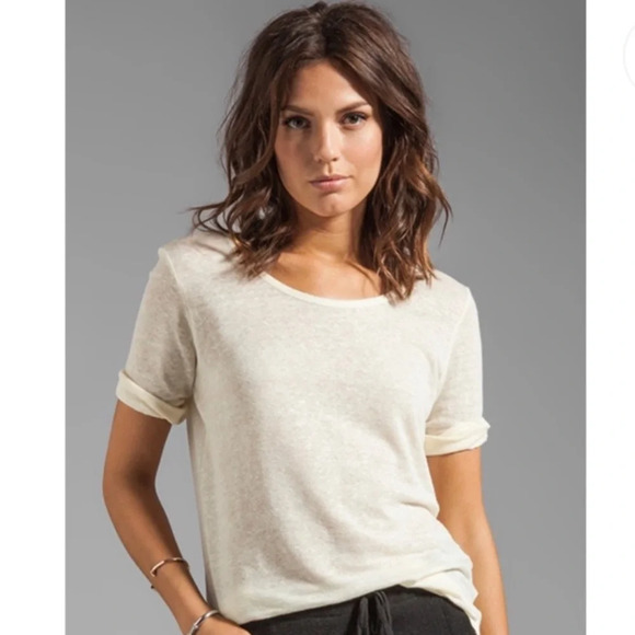 Annie Bing linen open scoop neck short sleeve tee t-shirt top 26221 - Picture 11 of 11